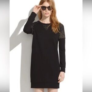 Madewell Black Long Sleeve Dress with tweed Accents size small